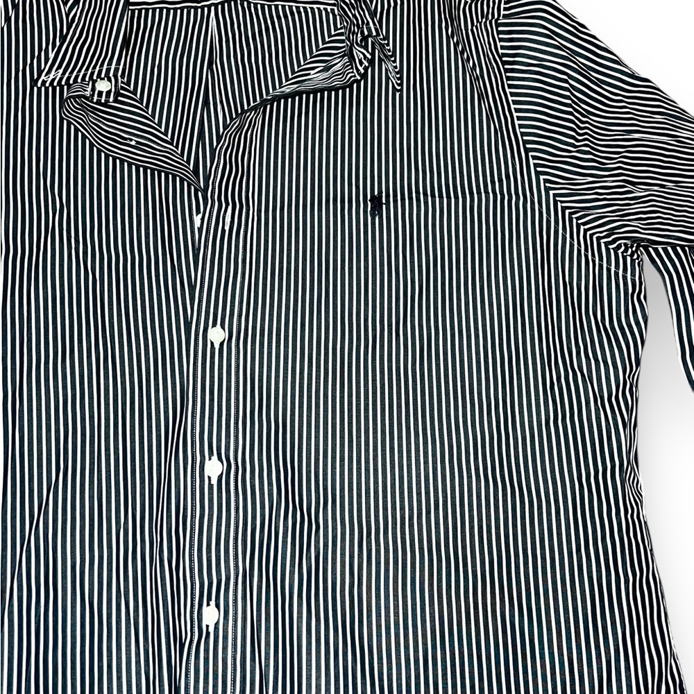 EUC Ralph Lauren Black White Striped Long Sleeve Button Down Large Custom Fit - Picture 3 of 4